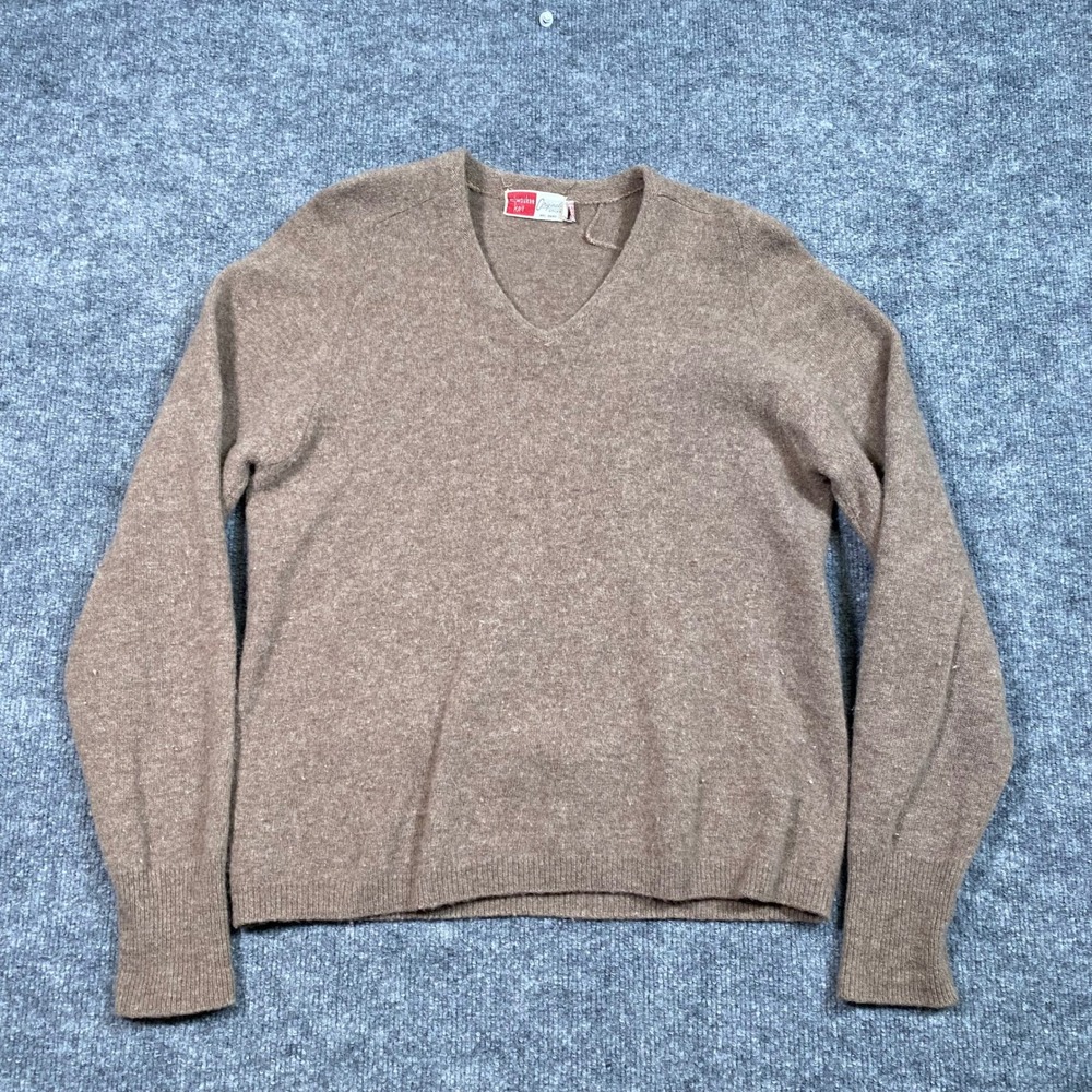 Vintage Milwaukee Knit Mens Tan Australian Lambswool V-Neck Sweater Size M
